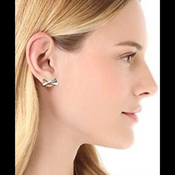 ♤ Kate Spade Silver Skinny Mini Bow Earrings NEW ♤ - Picture 3 of 4